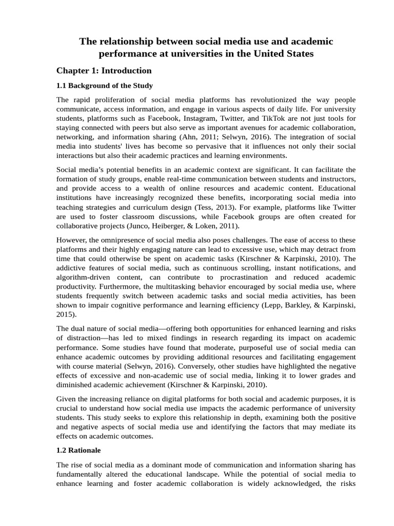 Sample - Intro - The Relationship Between Social Media & Academic ...