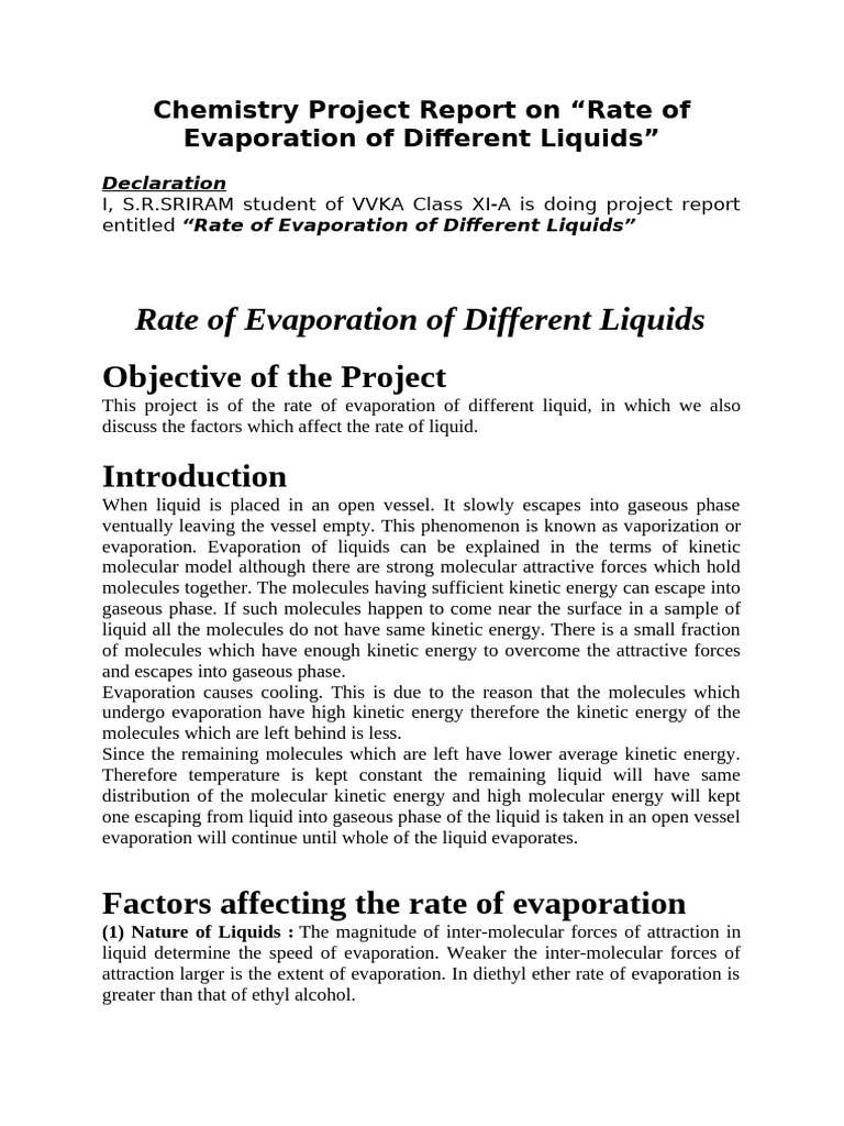 Evaporation Rates of Various Liquids | PDF | Evaporation | Liquids