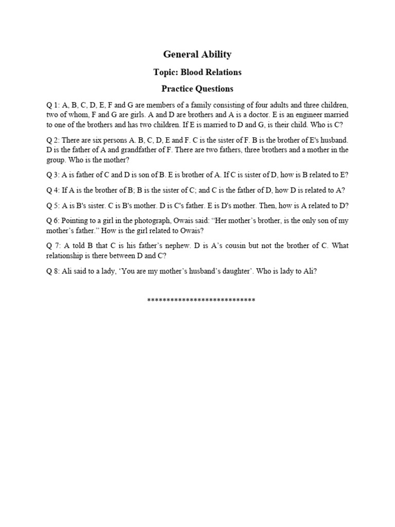 Blood Relations, Practice Questions | PDF
