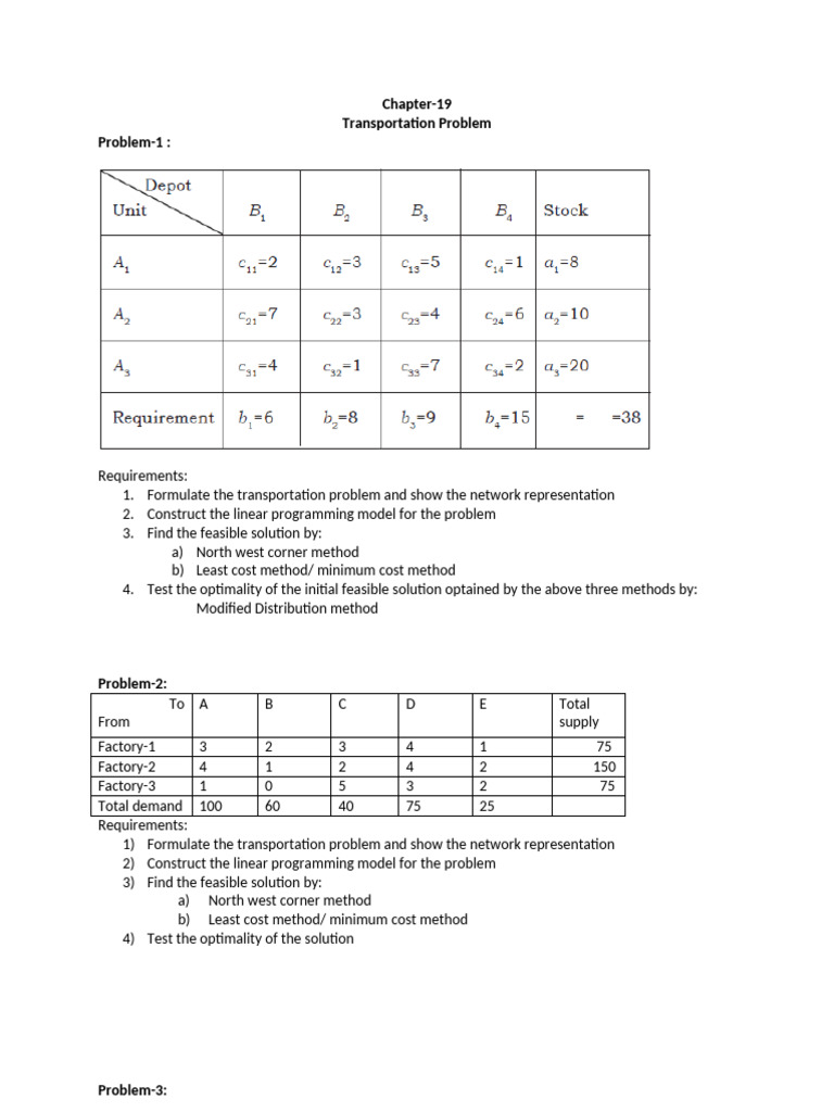 Exercise For Transportation Problem | PDF | Linear Programming ...