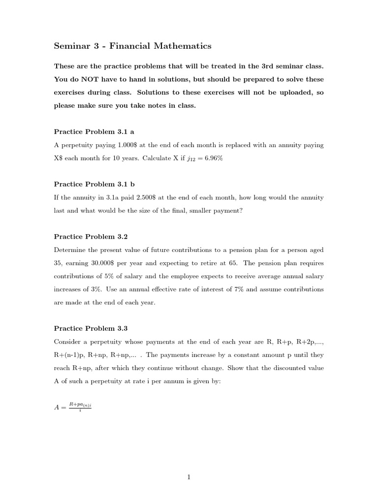Financial Mathematics Seminar 3 Problems | PDF | Present Value ...
