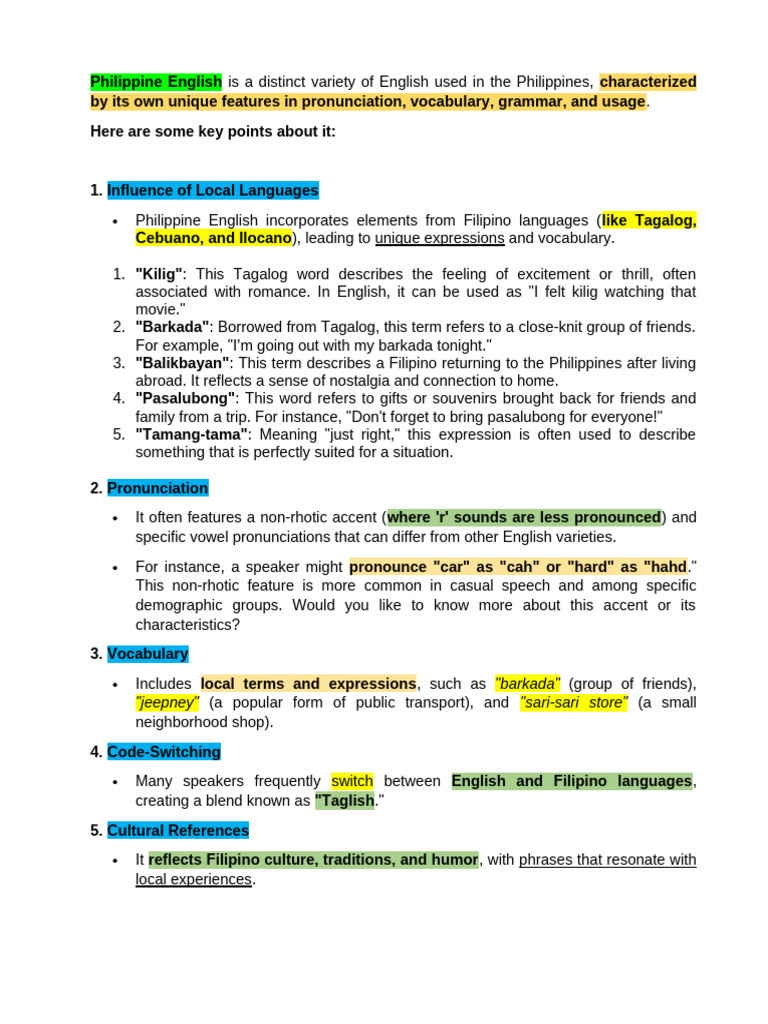 Philippine English: Unique Vocabulary Examples | PDF | English Language ...