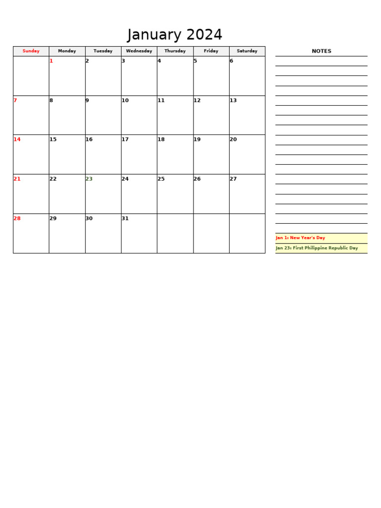 January 2024 Calendar with Holidays | PDF | Easter | Christian ...