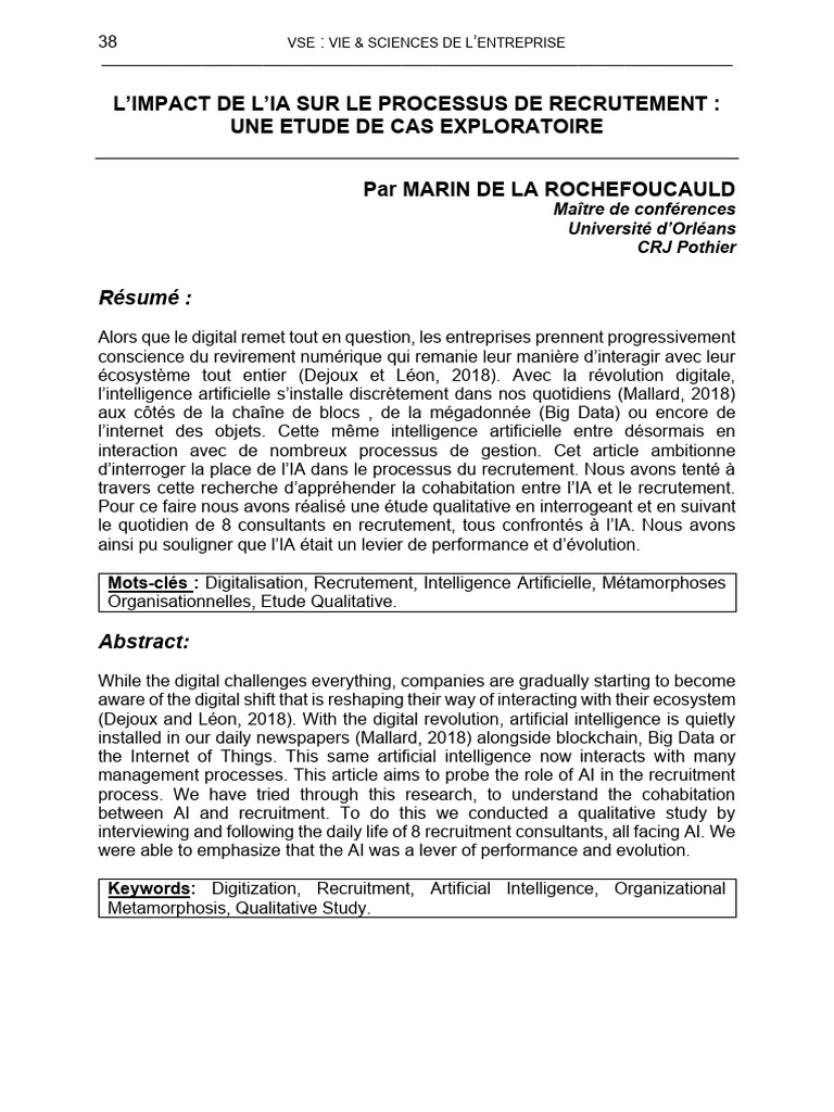 Impact de l'IA sur le Recrutement | PDF | Intelligence artificielle ...