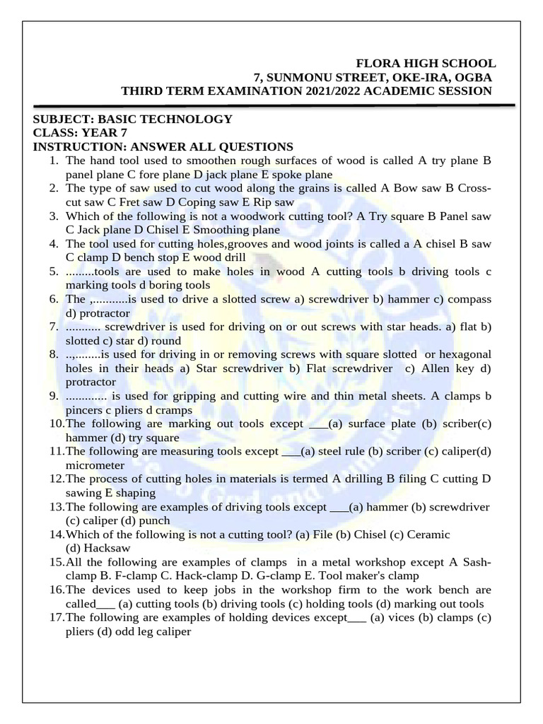 Basic Tech Third Term Exam 7-8 | PDF | Gear | Belt (Mechanical)