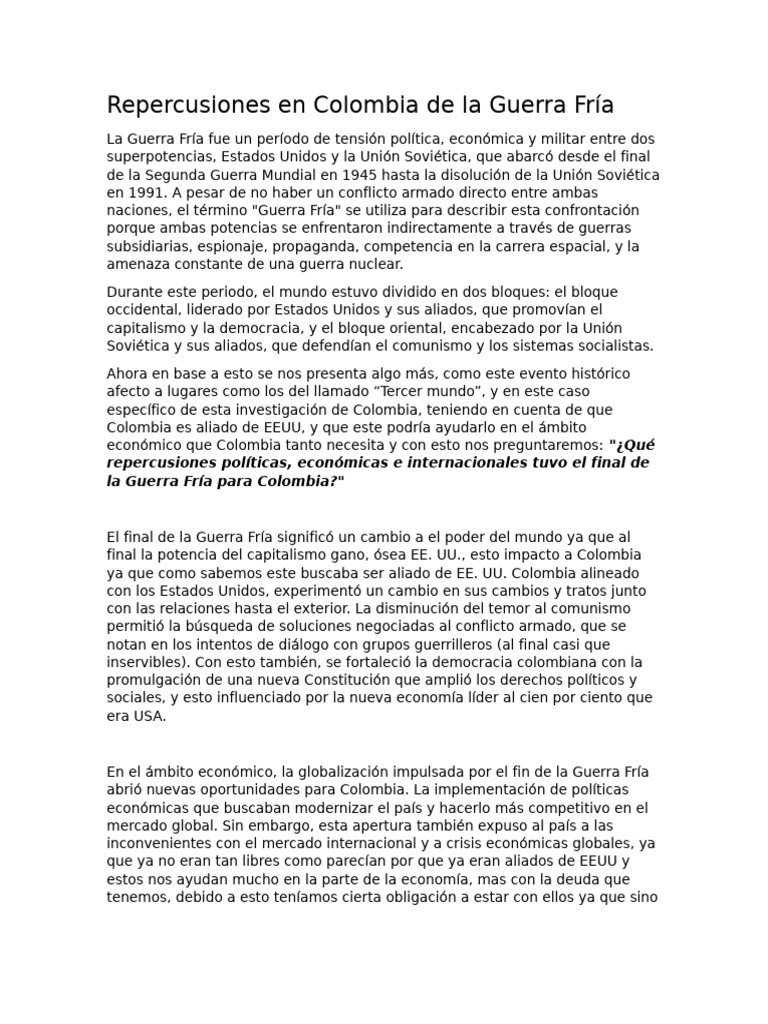 Impacto de la Guerra Fría en Colombia | PDF | Guerra Fría | Unión Soviética