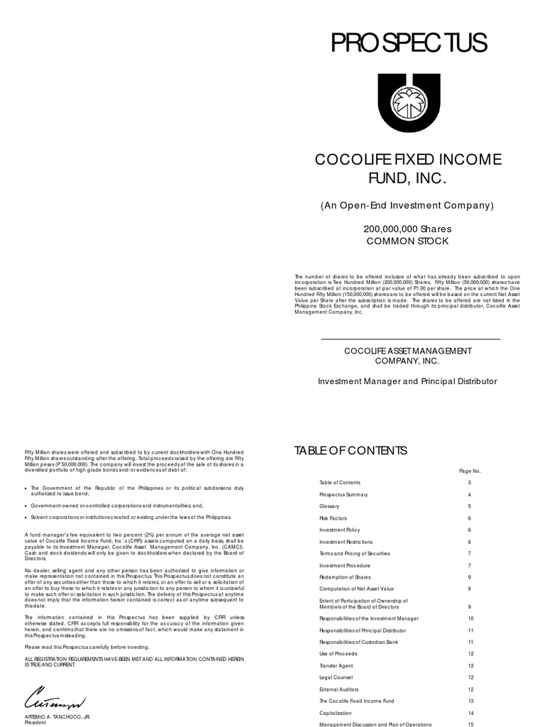 Cocolife Fixed Income Fund Prospectus | PDF | Investment Fund | Stocks