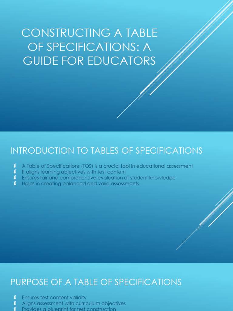 Final Review: Table of Specifications Guide | PDF | Educational ...