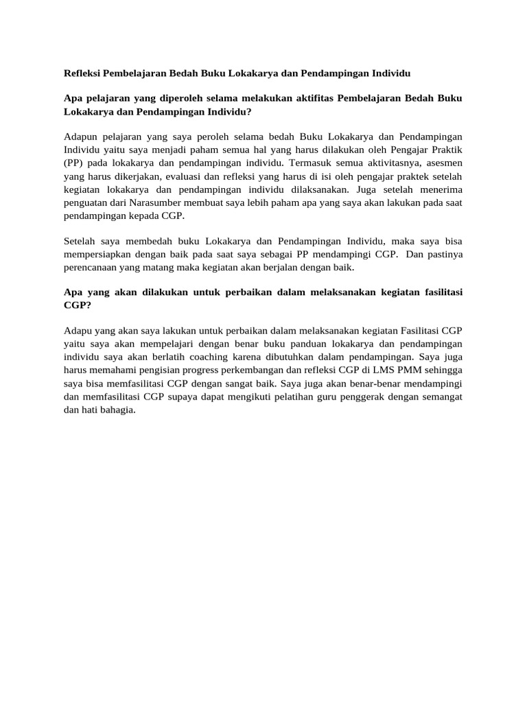 Refleksi Pembelajaran Fasilitasi CGP | PDF | Karier & Perkembangan ...