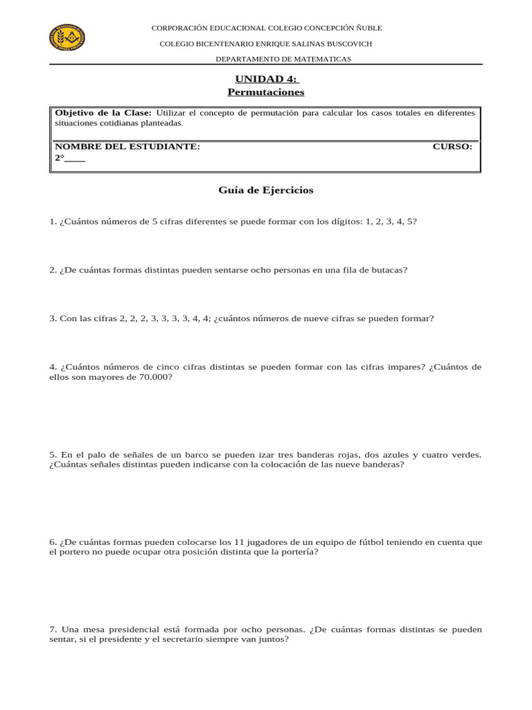 Guía 1 Permutaciones | PDF | Artes del Lenguaje y Comunicación
