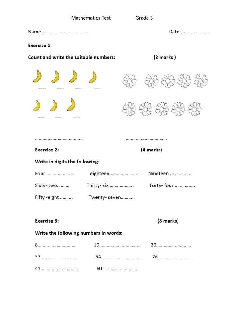 Grade 3 Mathematics Test Paper | PDF | Mathematics | Mathematical Objects