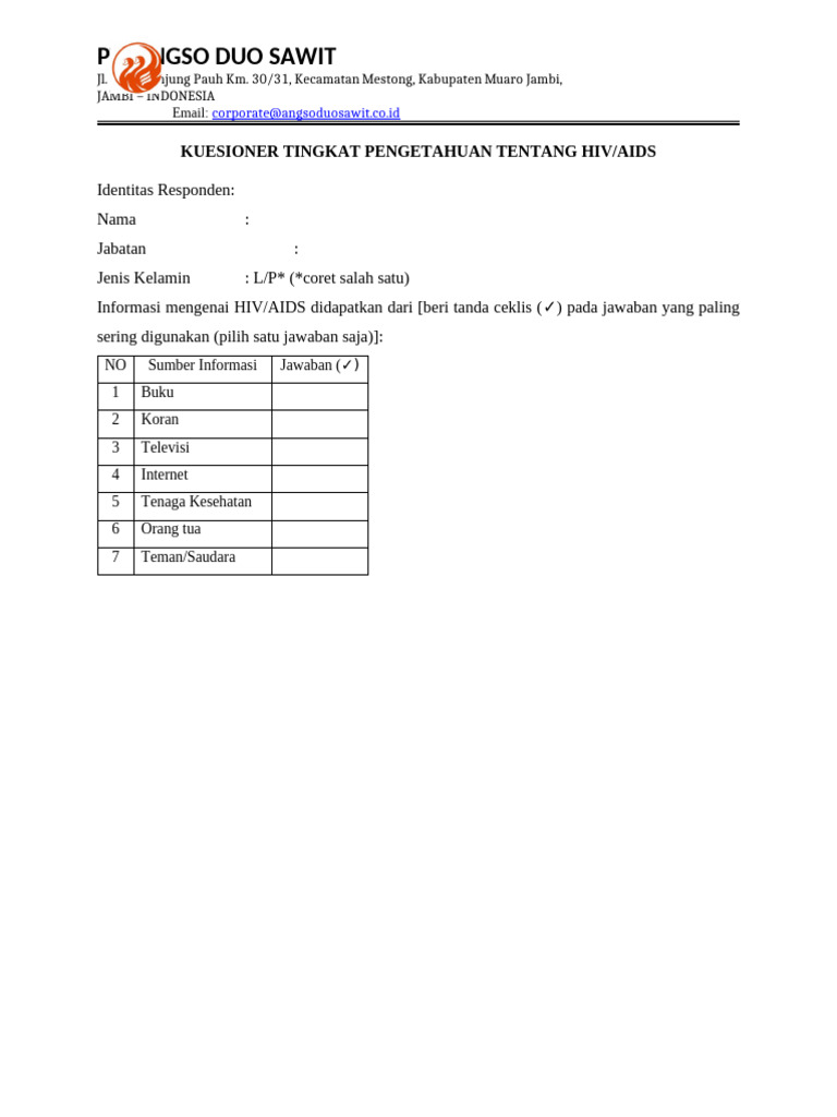 Kuesioner P2 HIV AIDS | PDF