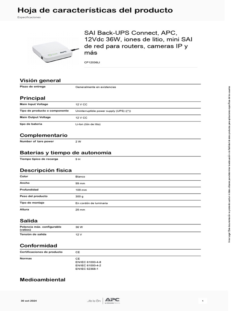 Mini SAI 12V 36W para dispositivos IP | PDF