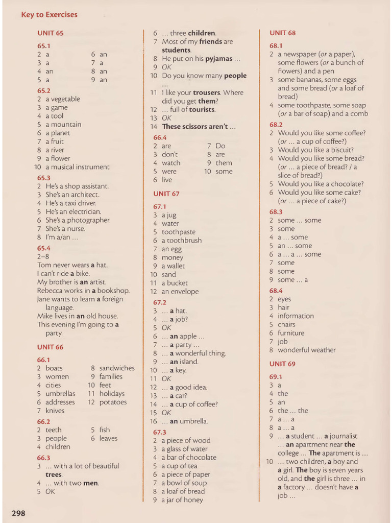 Essential Grammar in Use - Unit 65-73 (ANSWERS) | PDF