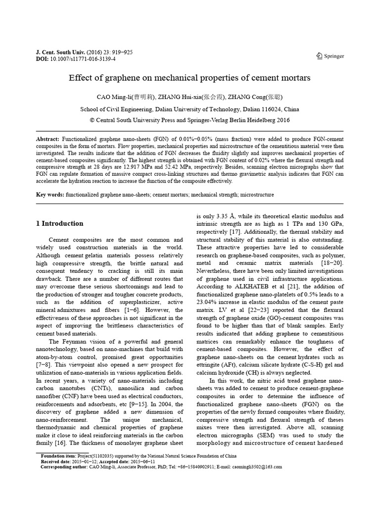 Effect of Graphene On Mechanical Properties of Cement Mortar | PDF ...