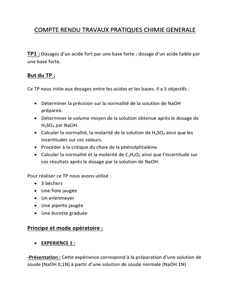 Dosage de H2SO4 par NaOH en TP | PDF | Hydroxyde de sodium | Acide ...