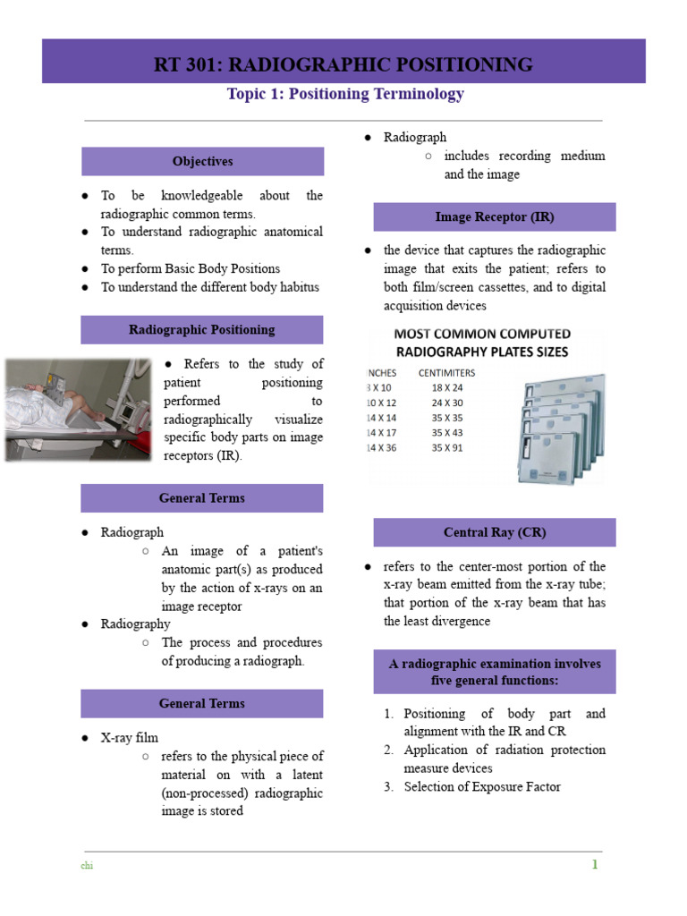 RT 301 - Radiographic Positioning Prelim To Midterms | PDF | Anatomical ...