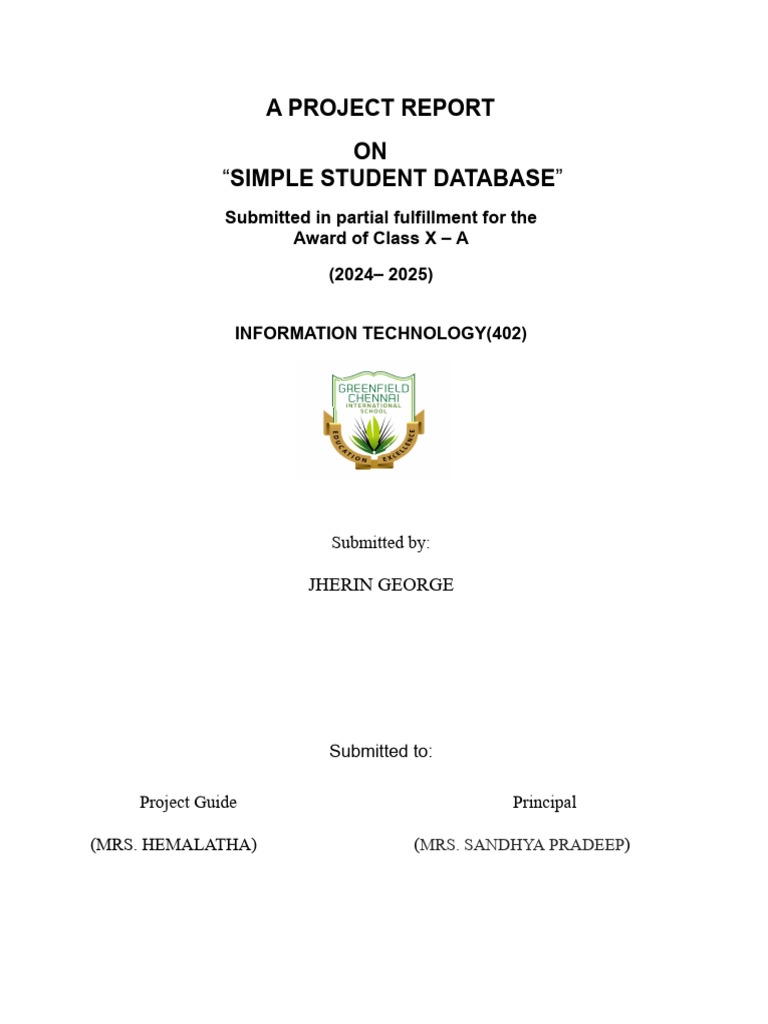 Simple Student Database Project Report | PDF