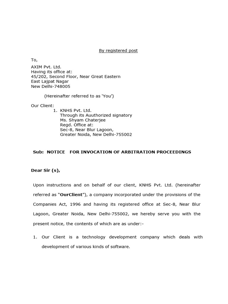 Notice Invoking Arbitration 1 | PDF | Indemnity | Business Law