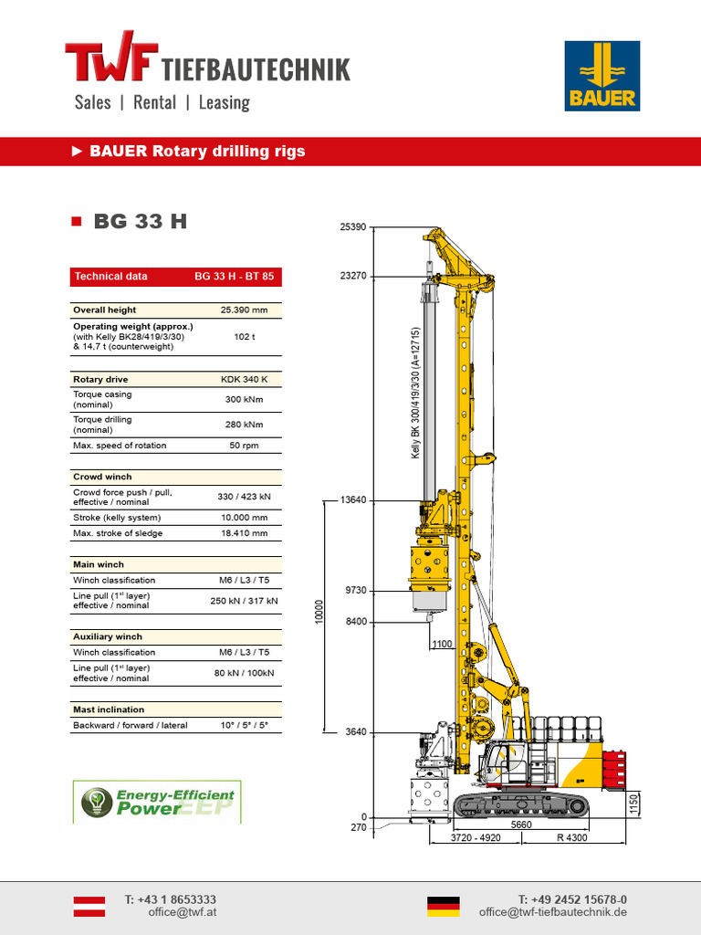 Bauer Rotary Drilling Rig Specifications | PDF | Mechanical Engineering
