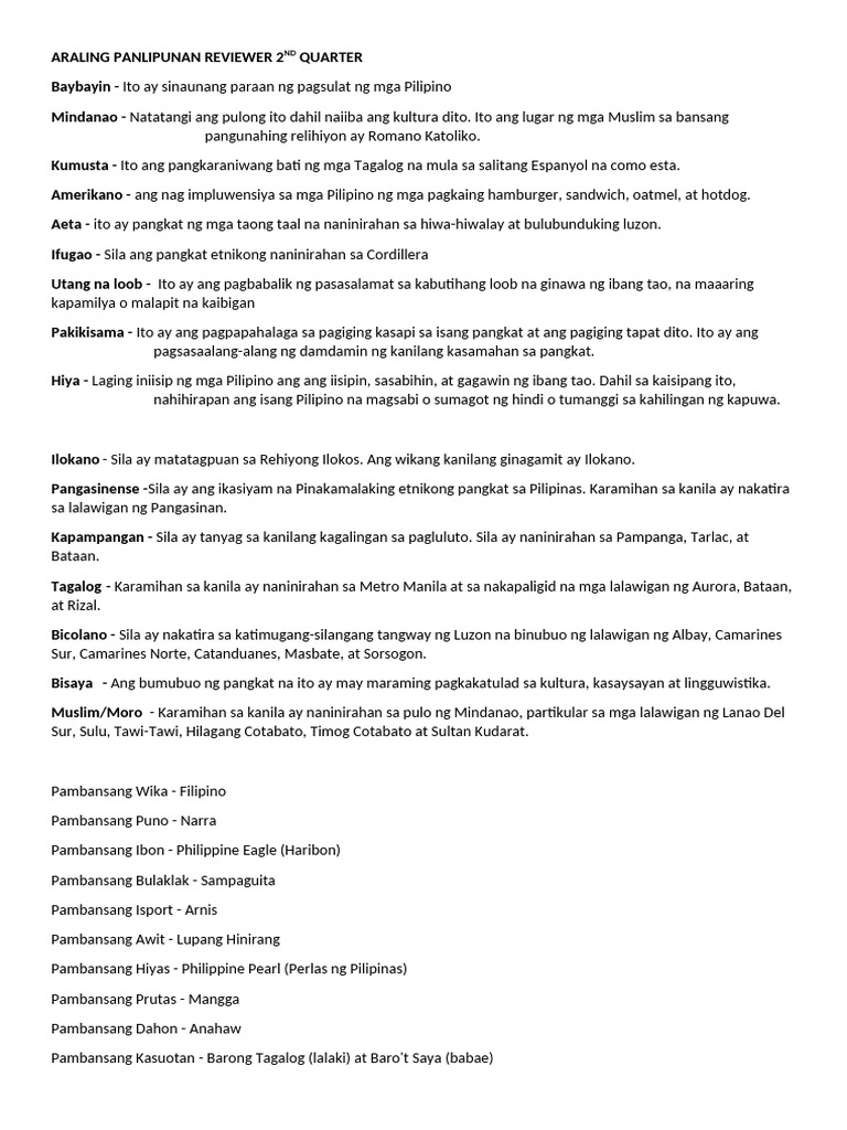 Ap Reviewer Grade 4 2ND Quarter | PDF