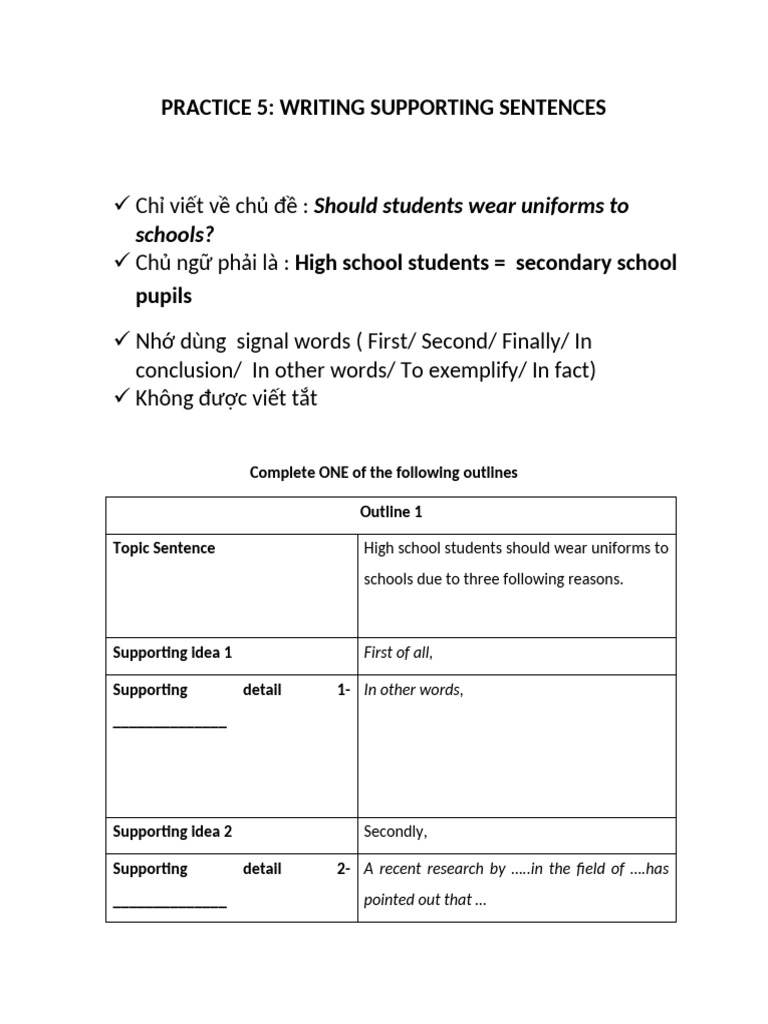Supporting Sentences on School Uniforms | PDF | Career & Growth ...