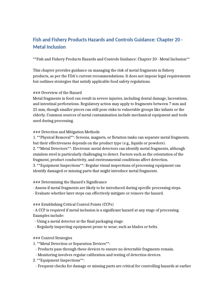 Metal Inclusion Control in Fishery Products | PDF | Hazards | Food Safety