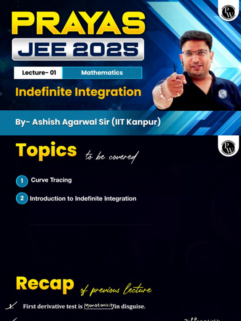 Indefinite Integration 01 - Class Notes - Prayas JEE 2025 | PDF