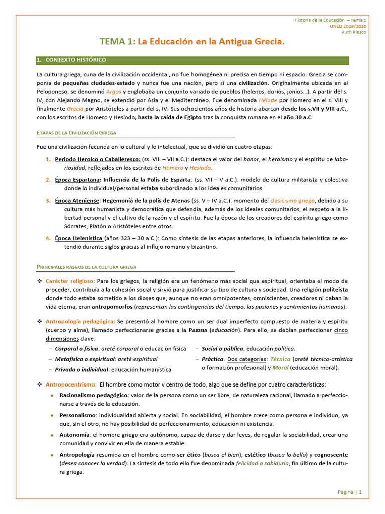 Educación en la Antigua Grecia: Paideia | PDF | Antigua Grecia ...