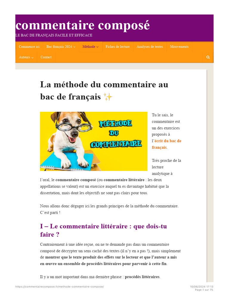 Méthode du commentaire au bac de français | PDF