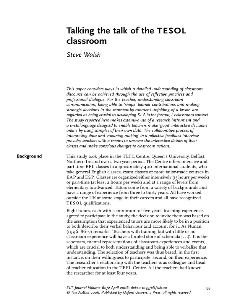Enhancing TESOL Classroom Discourse | PDF | Teachers | English As A ...