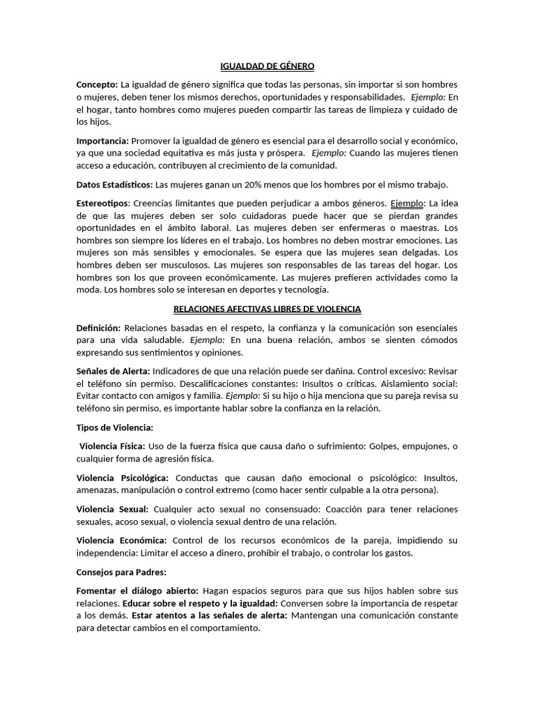Igualdad de Género y Relaciones Saludables | PDF | Violencia | Igualdad ...