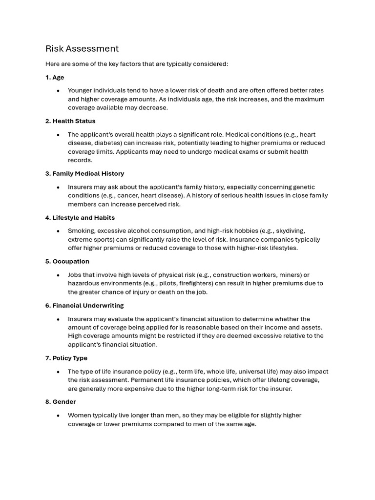 Key Factors in Life Insurance Risk Assessment | PDF | Insurance | Risk