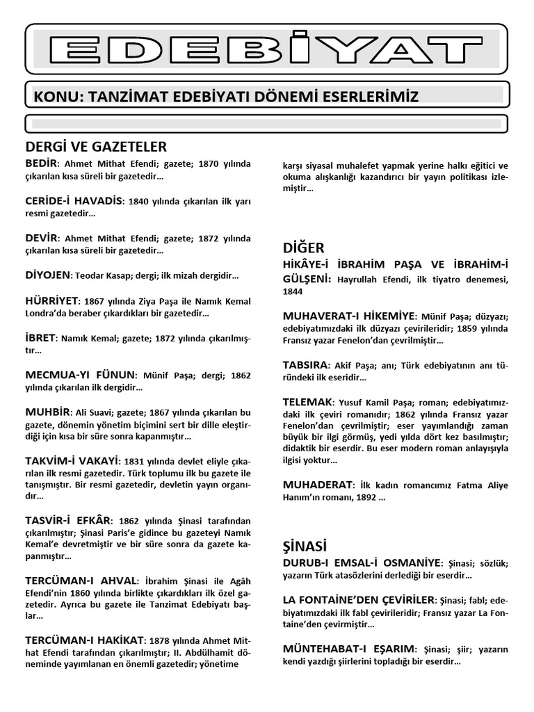 Tanzimat Dönemi Eserlerimiz | PDF