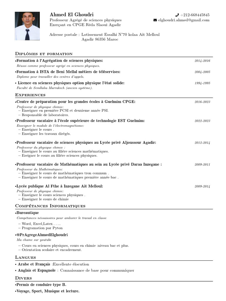 Professeur Agrégé en Sciences Physiques | PDF | Enseignants