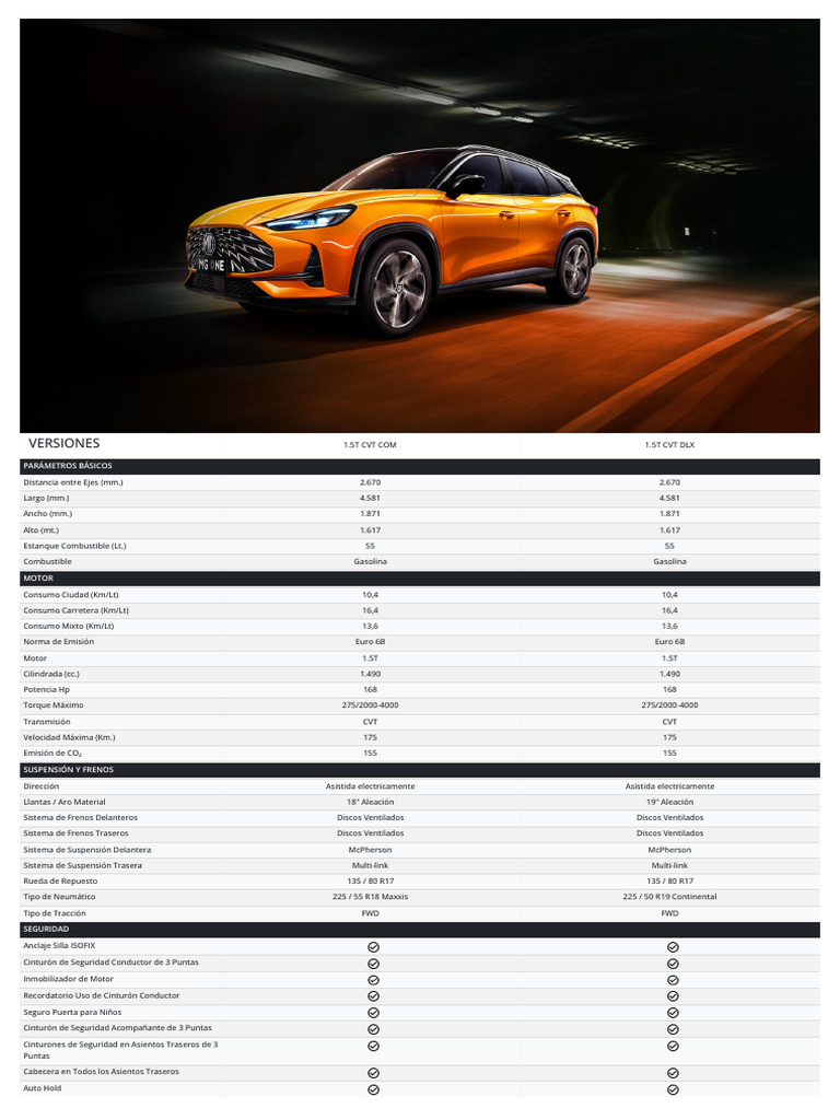 MG One | PDF | Vehículo de motor | Tecnologías automotrices