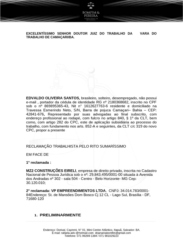 Reclamação Trabalhista e Justiça Gratuita | PDF | Indenização | Férias ...