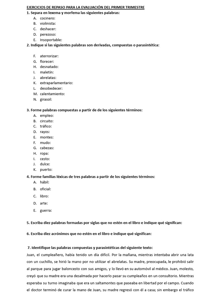 Ejercicios de Repaso para Evaluación | PDF | Tipología Lingüística ...