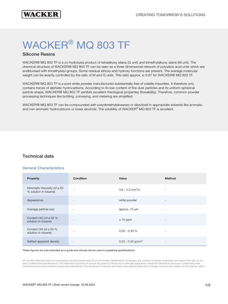 WACKER MQ 803 TF en 2024.06.16 | PDF | Polyurethane | Materials