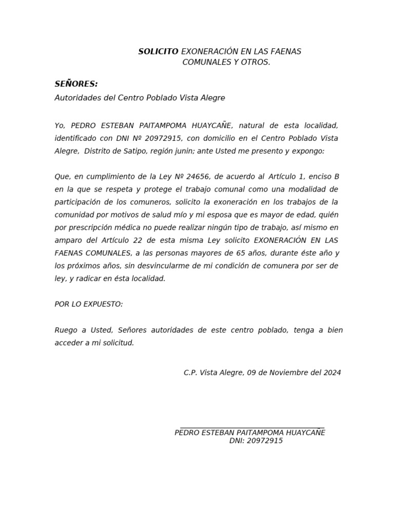 Solicito Exoneracion de Comunero | PDF | Derecho