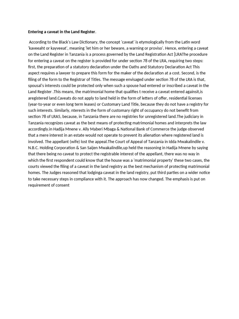 Understanding Caveats in Land Registration | PDF | Social Science