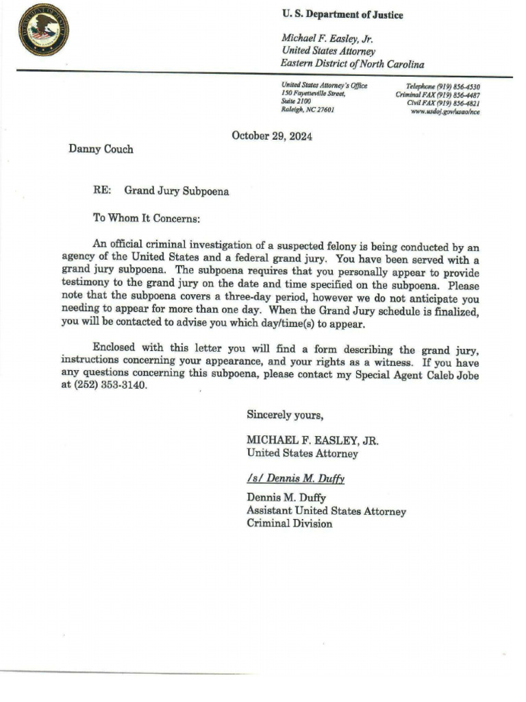 Dare County Subpoena - Couch | PDF