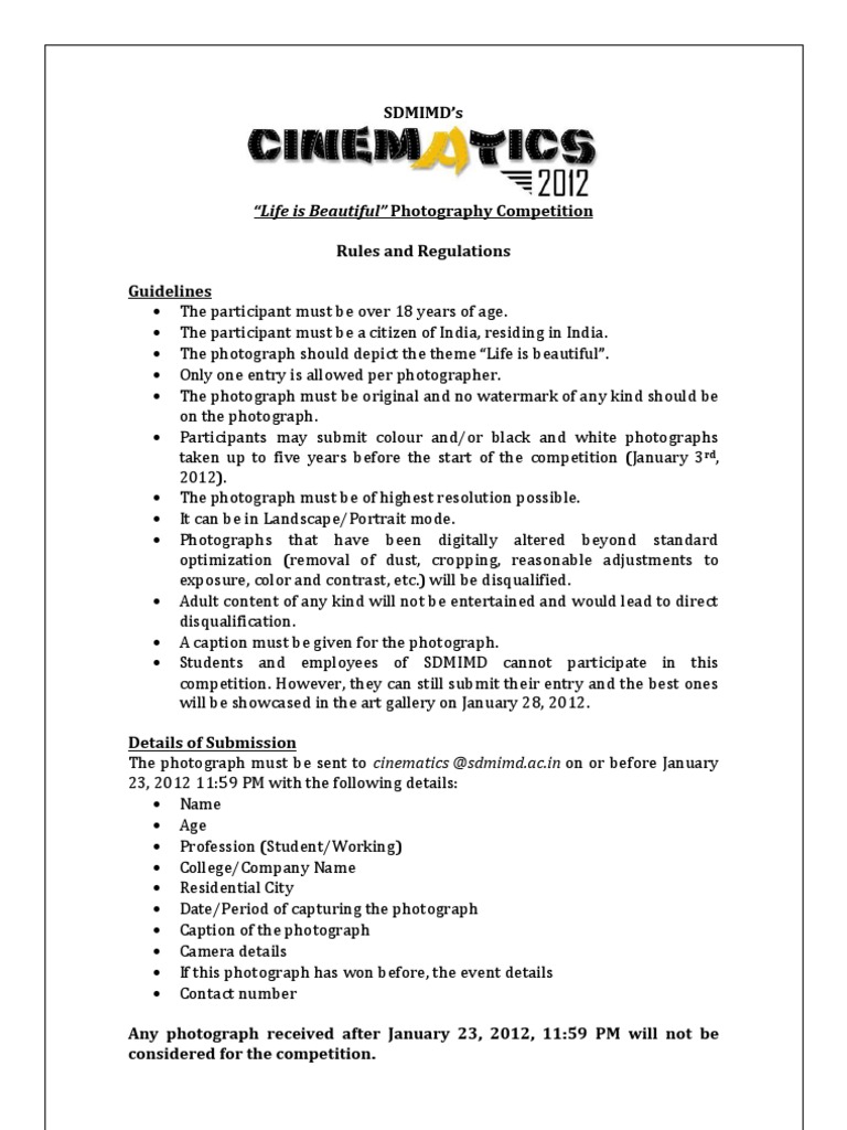 Photography Contest Rules and Guidelines | PDF | Photograph | Exposure ...