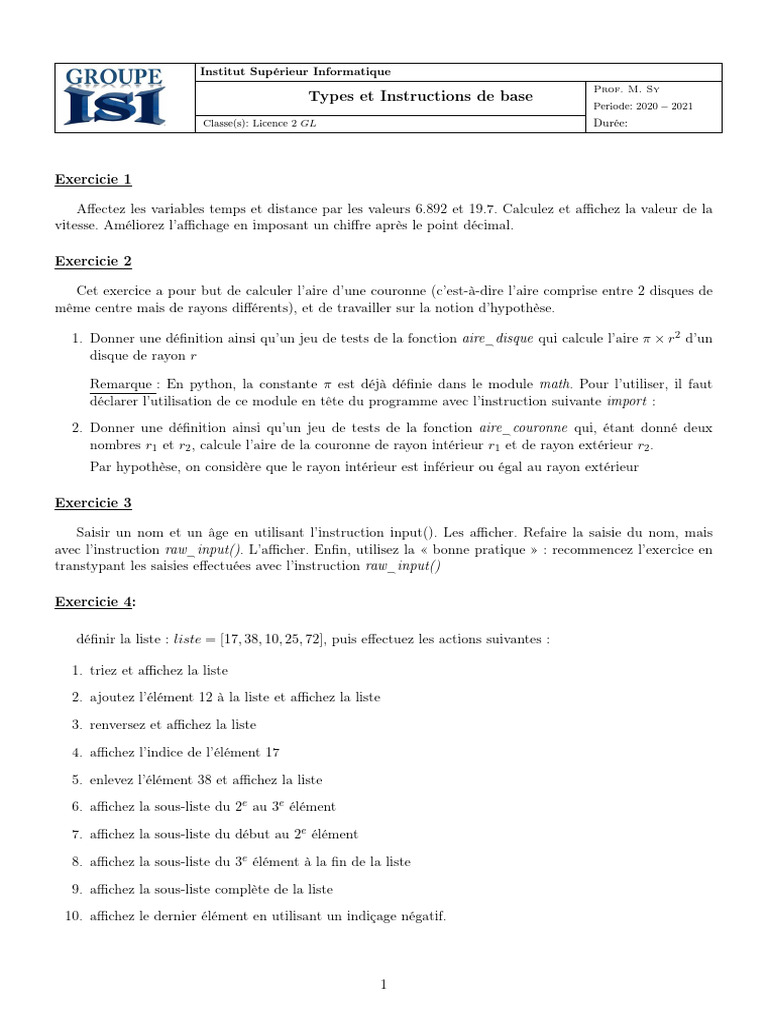 Exercices de Programmation en Python | PDF | Pi | Mathématiques