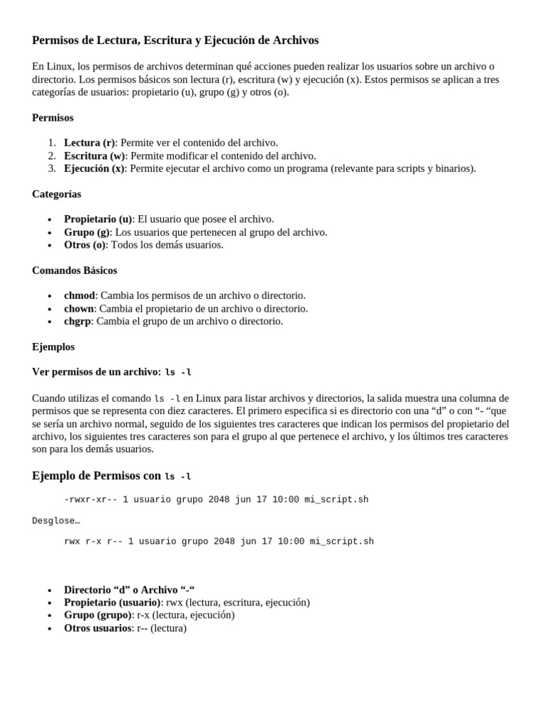 Permisos de Archivos en Linux: rwx | PDF | Archivo de computadora ...