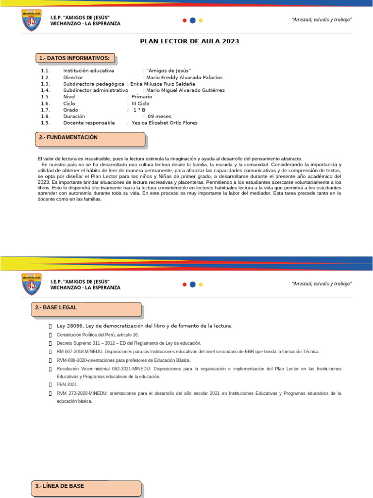 Plan Lector 2023 para Primer Grado B | PDF | Educación primaria ...