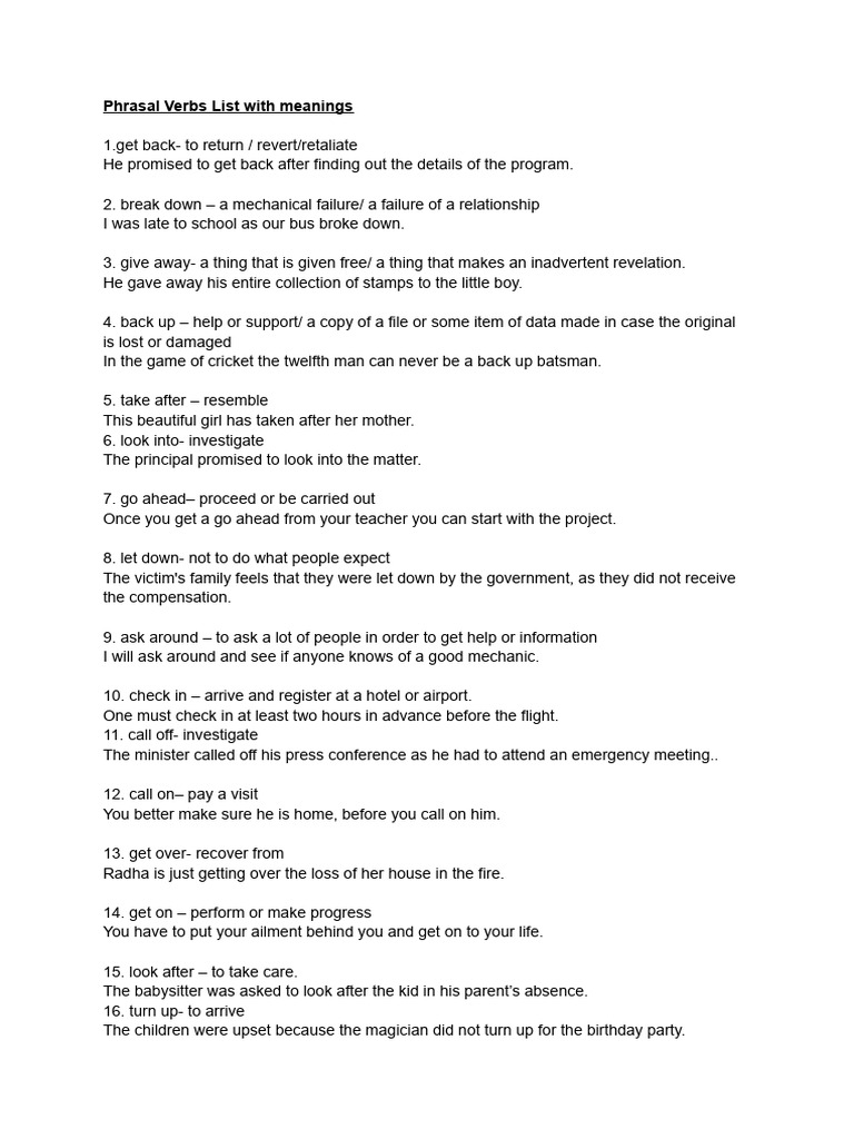 Phrasal Verbs with Meanings List | PDF