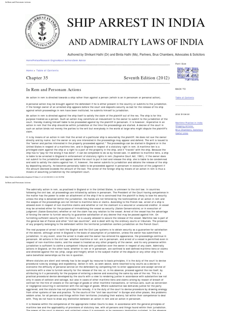 In Rem and Personam Actions PDF In Rem Jurisdiction Jurisdiction