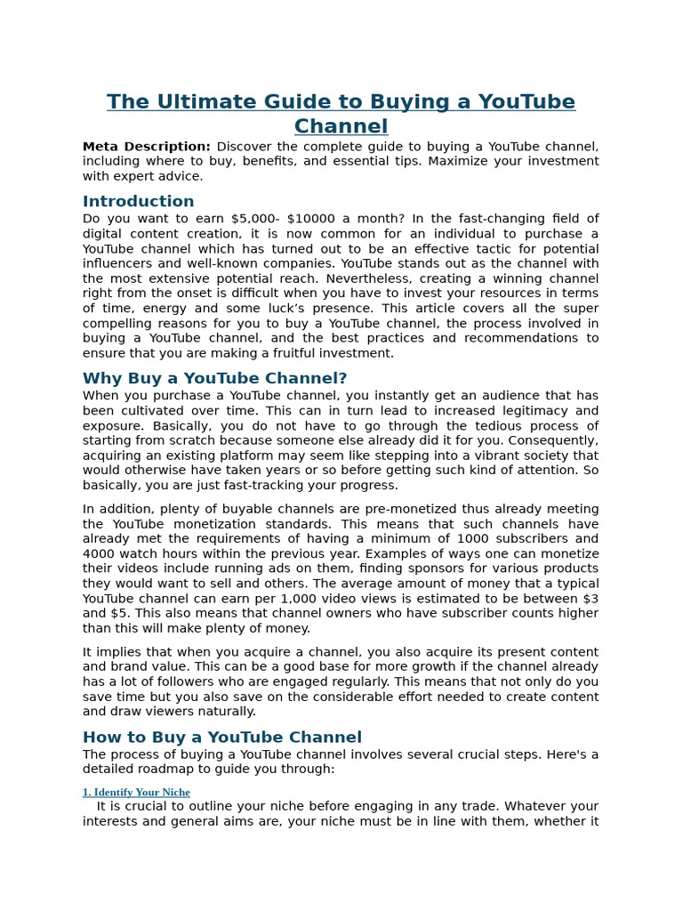 Buying a YouTube Channel Guide | PDF | You Tube | Advertising