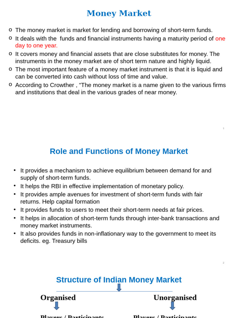 Overview of the Indian Money Market | PDF | Securities (Finance ...
